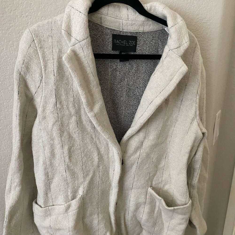Rachel Zoe Blazer Coat Womens White Wool Blend Snap Collared Winter